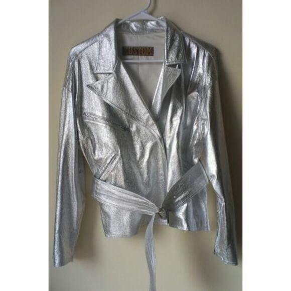 Susan Dicks Jackets & Blazers - Vintage Susan Dicks Vegan Hollywood Glam Jacket Asymmetric Silver sz L